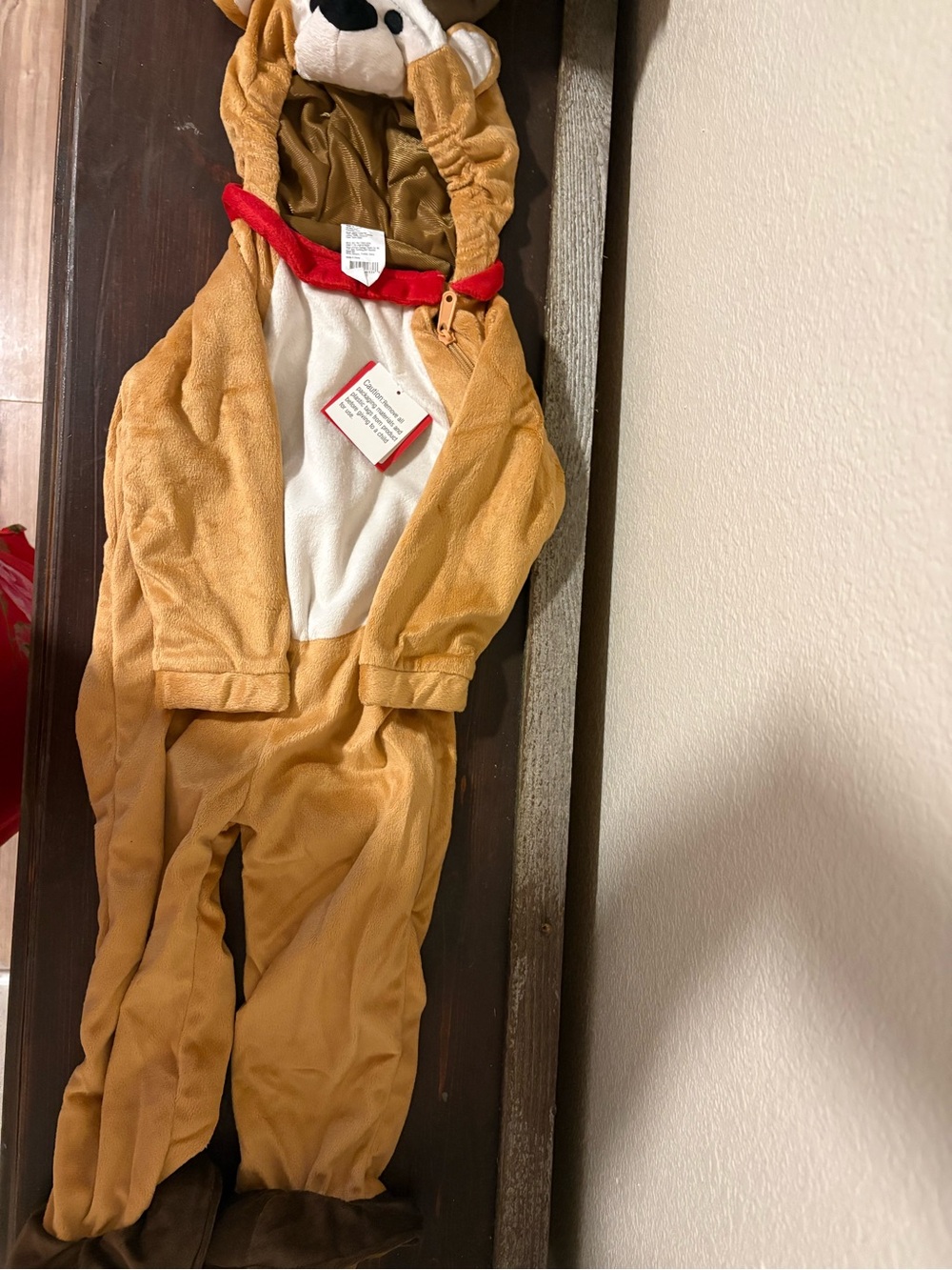 Kids Tan deer Onesie Costume with Hood and Red Collar
